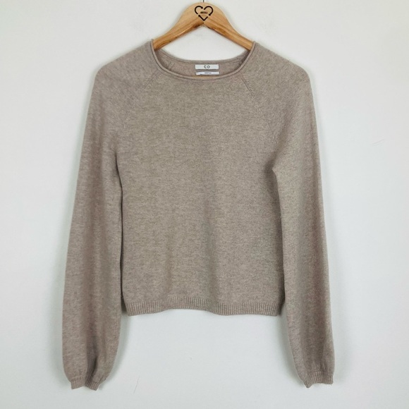 CO essentials cashmere sweater in slightly heathered tan color. Size Small - Picture 1 of 5